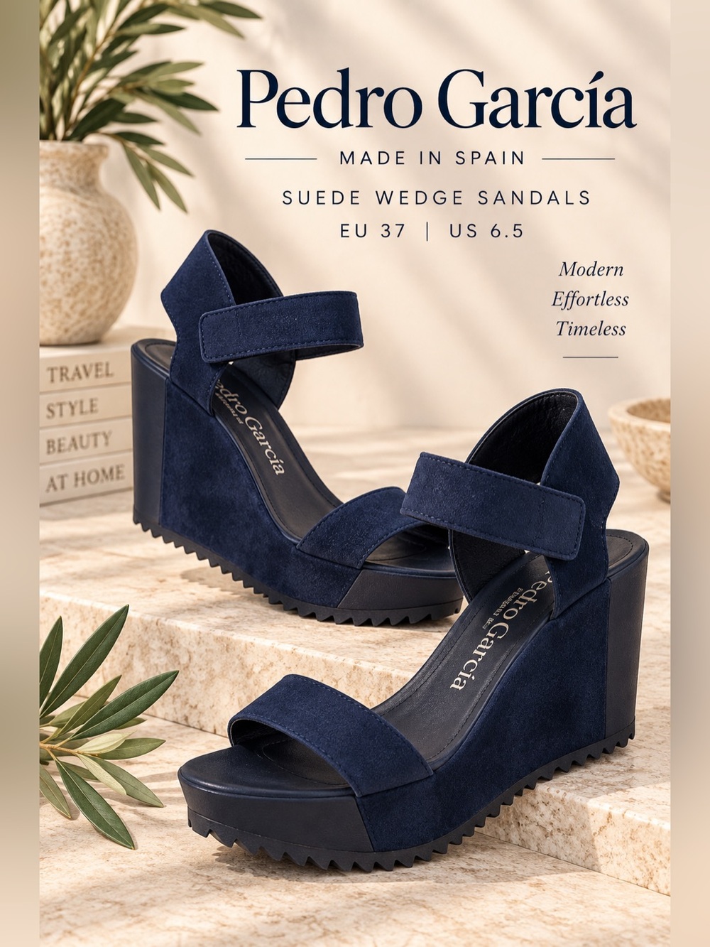 Pedro García Navy Suede Platform Wedge Sandals EU 37 US 6.5